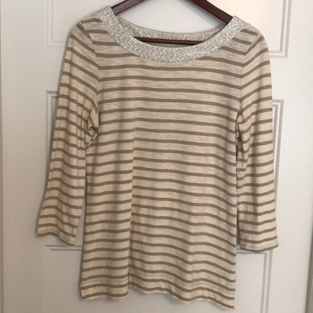 Banana Republic 3/4 Sleeve Top, silver neckline, M